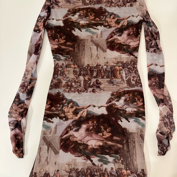 ASOS Missguided high neck mini dress in brown renaissance print Sz 0 - Picture 3 of 9
